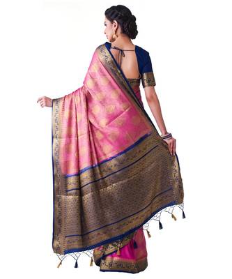 Pink Woven Art Silk Saree With Blouse 3