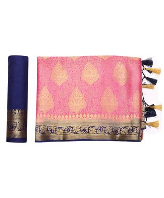 Pink Woven Art Silk Saree With Blouse 5
