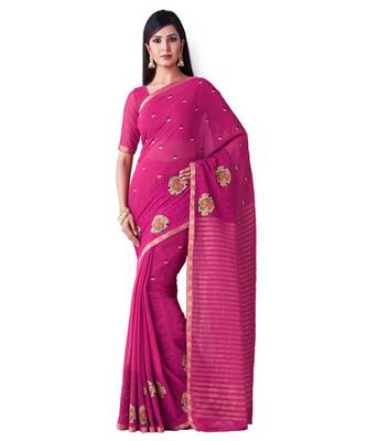 Pink Embroidered Chiffon Saree With Blouse 1