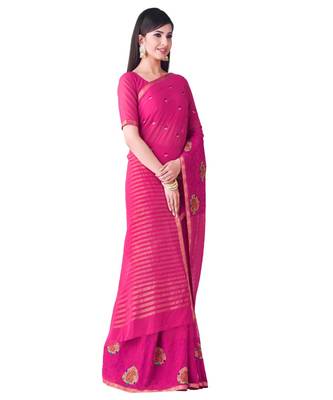 Pink Embroidered Chiffon Saree With Blouse 2