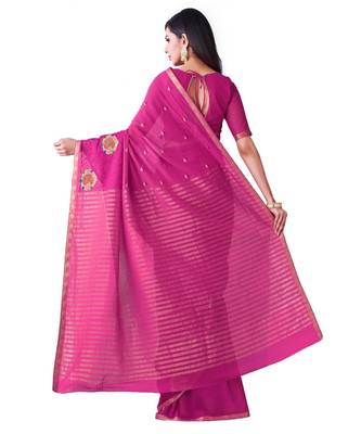 Pink Embroidered Chiffon Saree With Blouse 3