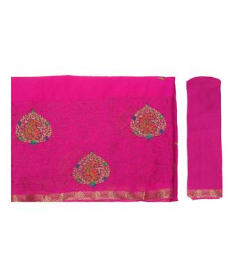 Pink Embroidered Chiffon Saree With Blouse 5