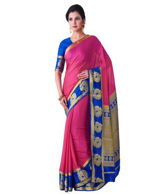 Pink Woven Crepe Saree With Blouse 1