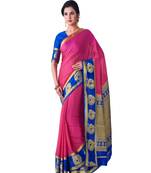 Pink Woven Crepe Saree With Blouse