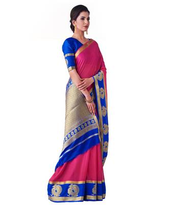 Pink Woven Crepe Saree With Blouse 2