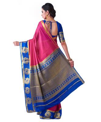 Pink Woven Crepe Saree With Blouse 3
