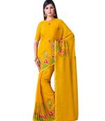 Yellow Embroidered Chiffon Saree With Blouse
