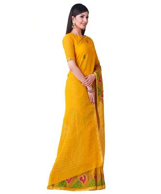 Yellow Embroidered Chiffon Saree With Blouse 2