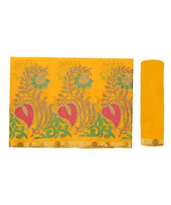 Yellow Embroidered Chiffon Saree With Blouse 5