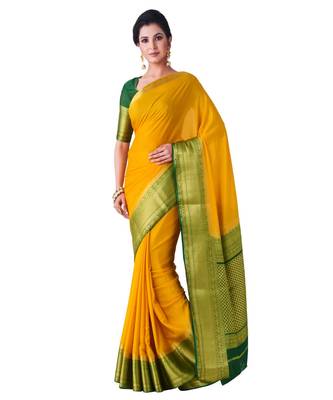 Yellow Woven Crepe Saree With Blouse 1