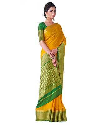 Yellow Woven Crepe Saree With Blouse 2