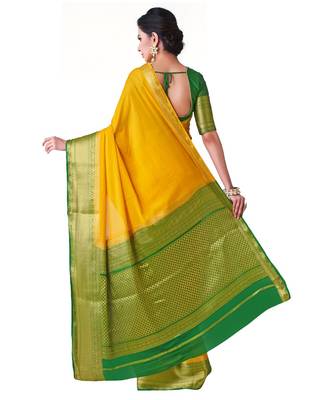 Yellow Woven Crepe Saree With Blouse 3