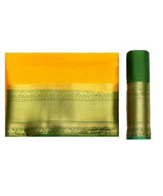 Yellow Woven Crepe Saree With Blouse 5