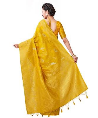 Yellow Woven Art Silk Saree With Blouse 3