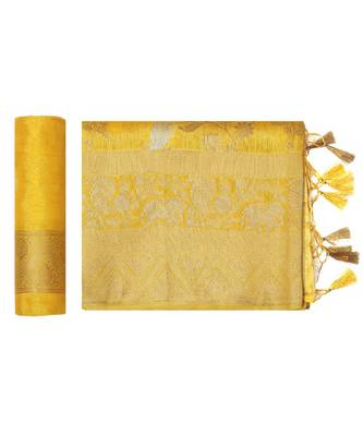 Yellow Woven Art Silk Saree With Blouse 5