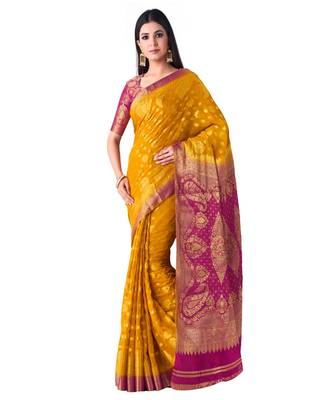 Yellow Woven Chiffon Saree With Blouse 1