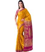 Yellow Woven Chiffon Saree With Blouse