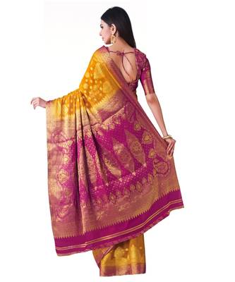 Yellow Woven Chiffon Saree With Blouse 3