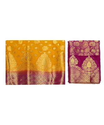 Yellow Woven Chiffon Saree With Blouse 5