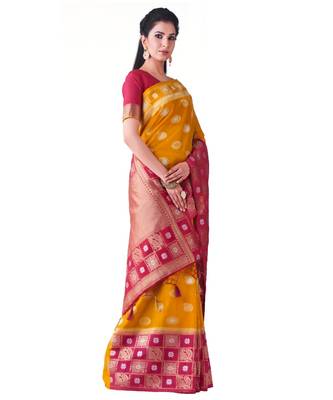 Yellow Woven Art Silk Saree With Blouse 2