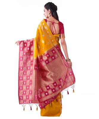 Yellow Woven Art Silk Saree With Blouse 3