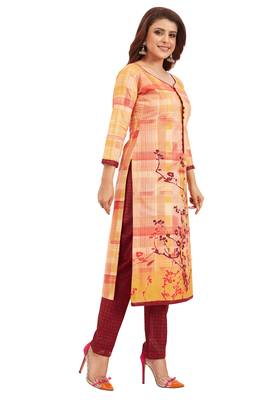 Women's Gold & Maroon Pure Lawn Cotton Printed Unstitch Dress Material With Dupatta 2