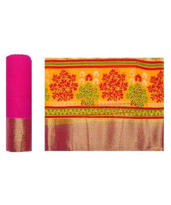 Yellow Printed Chiffon Saree With Blouse 5
