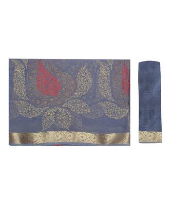 Grey Embroidered Chiffon Saree With Blouse 5