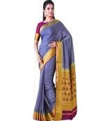 Blue Woven Crepe Saree With Blouse