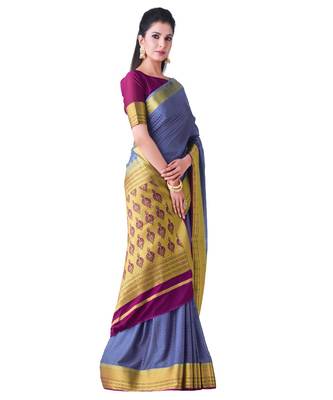 Blue Woven Crepe Saree With Blouse 2