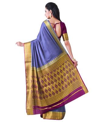 Blue Woven Crepe Saree With Blouse 3