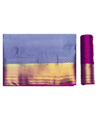 Blue Woven Crepe Saree With Blouse 5
