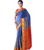 Blue Woven Crepe Saree With Blouse