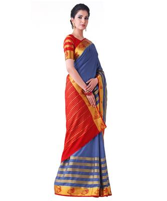 Blue Woven Crepe Saree With Blouse 2