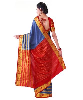 Blue Woven Crepe Saree With Blouse 3
