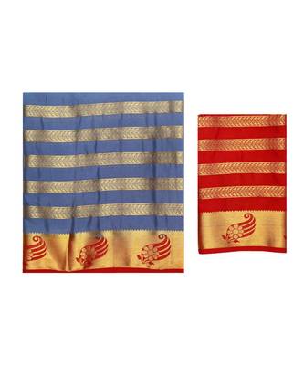 Blue Woven Crepe Saree With Blouse 5