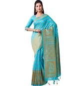 Turquoise Woven Art Silk Saree With Blouse
