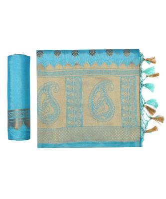 Turquoise Woven Art Silk Saree With Blouse 5