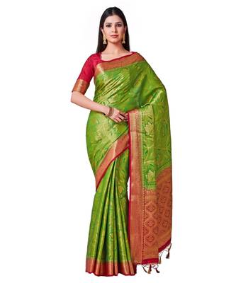 Green Woven Art Silk Saree With Blouse 1