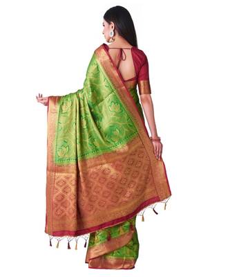 Green Woven Art Silk Saree With Blouse 3