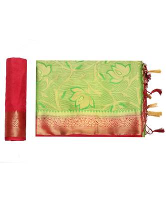 Green Woven Art Silk Saree With Blouse 5
