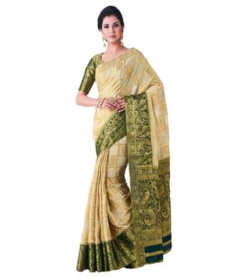 Beige Woven Chiffon Saree With Blouse 1