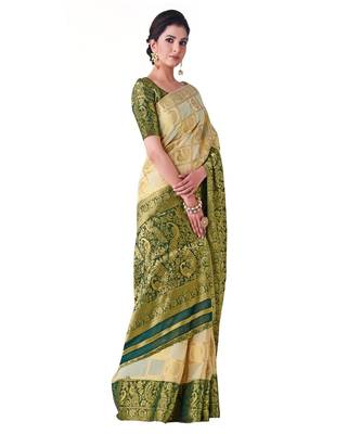 Beige Woven Chiffon Saree With Blouse 2
