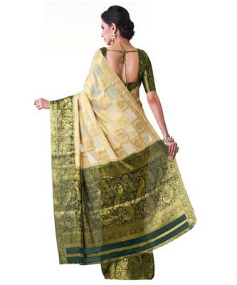Beige Woven Chiffon Saree With Blouse 3