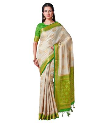 Beige Woven Art Silk Saree With Blouse 1