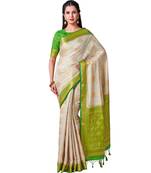 Beige Woven Art Silk Saree With Blouse