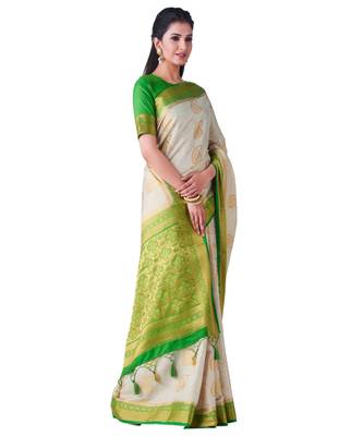 Beige Woven Art Silk Saree With Blouse 2