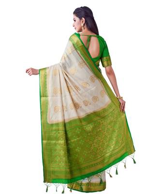 Beige Woven Art Silk Saree With Blouse 3