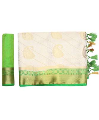 Beige Woven Art Silk Saree With Blouse 5