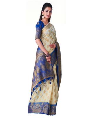 Beige Woven Art Silk Saree With Blouse 2